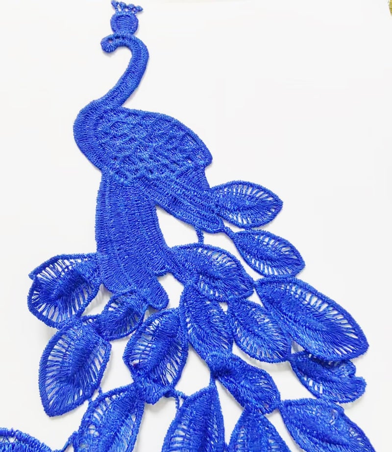 Ruinuo 2pc Lace Peacock Applique Patches Sew on Peafowl Patches Embroidery Appliques for Sewing Wedding Dress Blue - Image 3